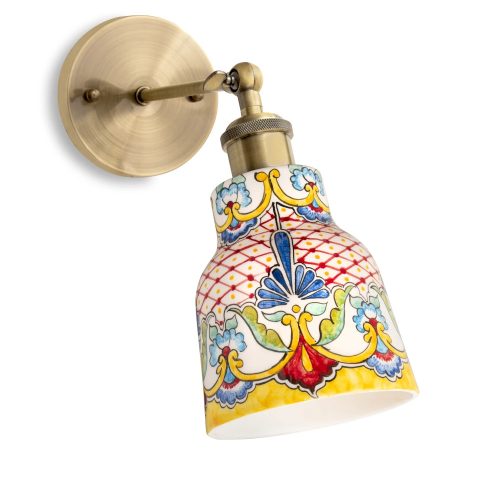 Kerámia fali kisharang lámpa kézzel festett mediterrán motívummal