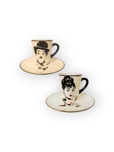 Audrey és Chaplin  bögre  reggeliző tányérral