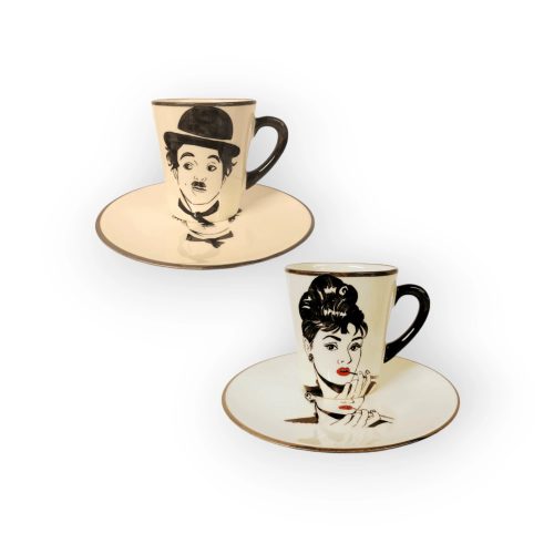 Audrey és Chaplin  bögre  reggeliző tányérral