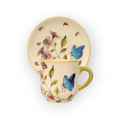 Tavaszi pillangós kávés bögre és kistányér